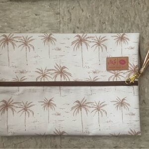 Makeup Junkie Bags Palm Tree Cosmetic Bag - White and Tan